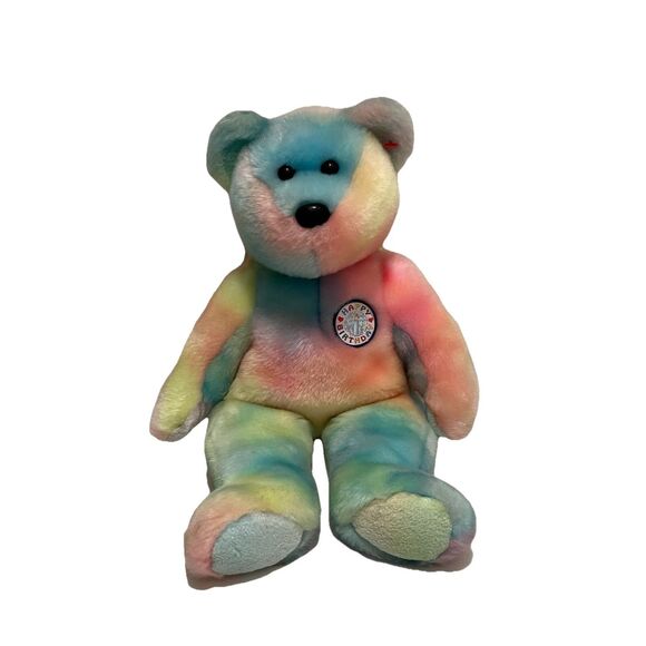 Ty Beanie Buddies Happy Birthday Bear Plush Tie Dye Pastel 14" Stuffed Toy 2001 - Picture 1 of 10